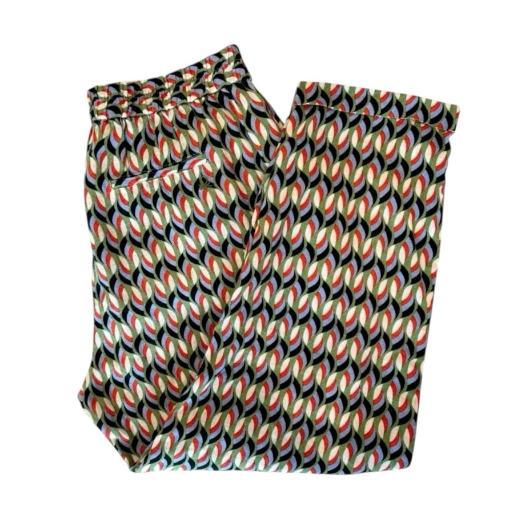 United Colors of Benetton 100% Linen Pants Lightweight Geometric Pockets Women L